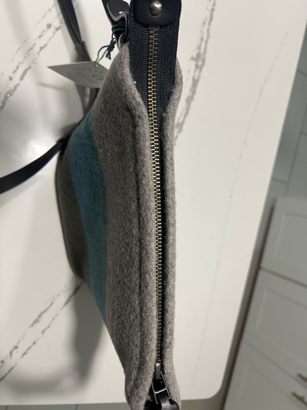 Coarse Cloth LTD Scout Wool Felt Colorblock Crossbody Bag - Gray, Teal & Olive - Picture 12 of 16